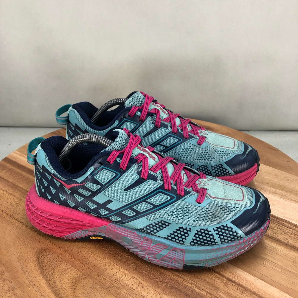 Hoka One One Speedgoat 2 Womens Trail Running Shoes Blue Pink Size 6 Hiking